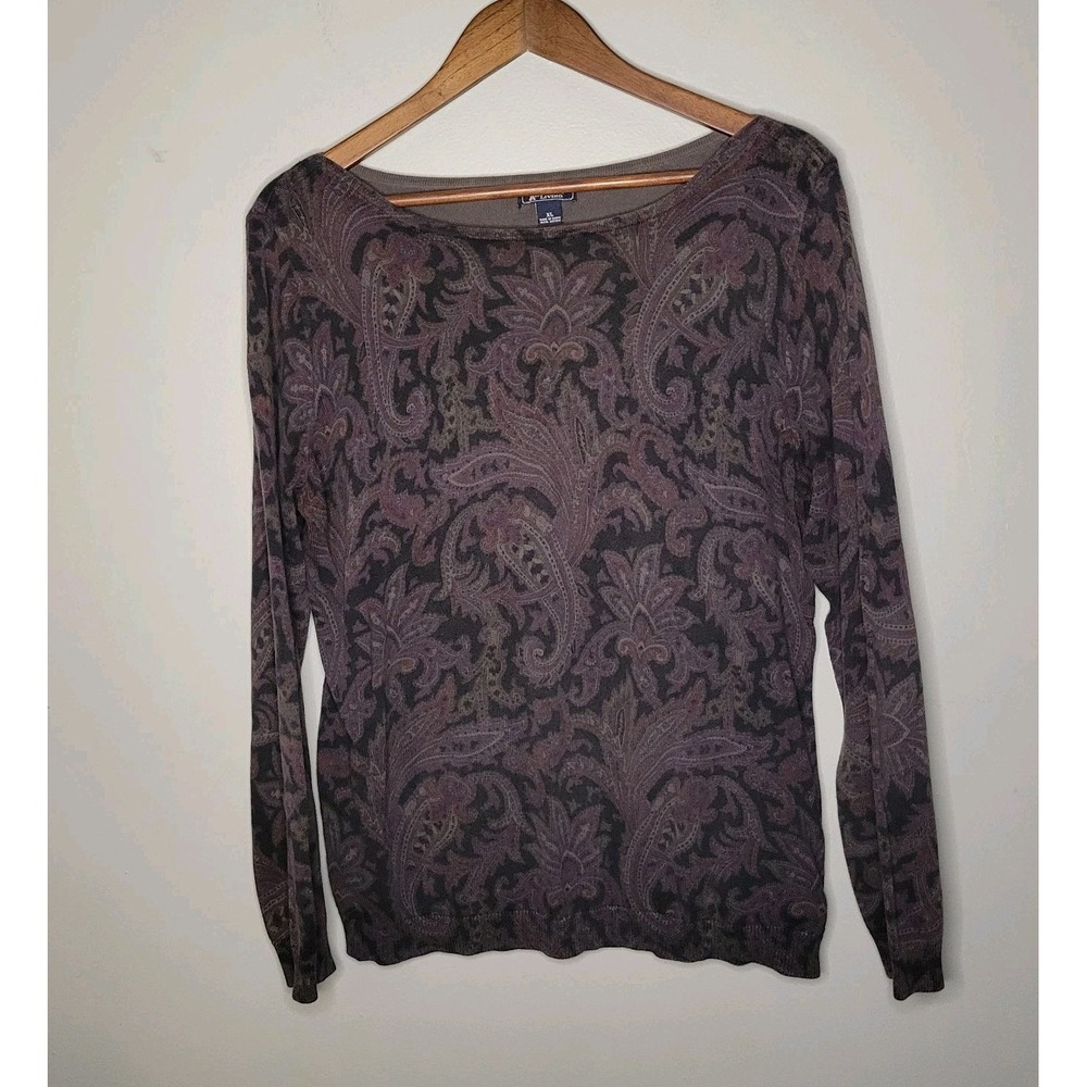 American Living Women's XL Sweater Shirt Top Blouse Brown Purple Black Cardigan‎ - Picture 10 of 11